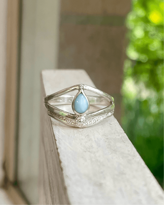 Larimar Split Band Ring – Handcrafted Sterling Silver Statement Ring - Kathy Sayce Jewellery