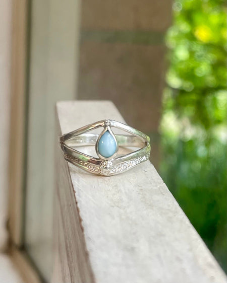 Larimar Split Band Ring – Handcrafted Sterling Silver Statement Ring - Kathy Sayce Jewellery
