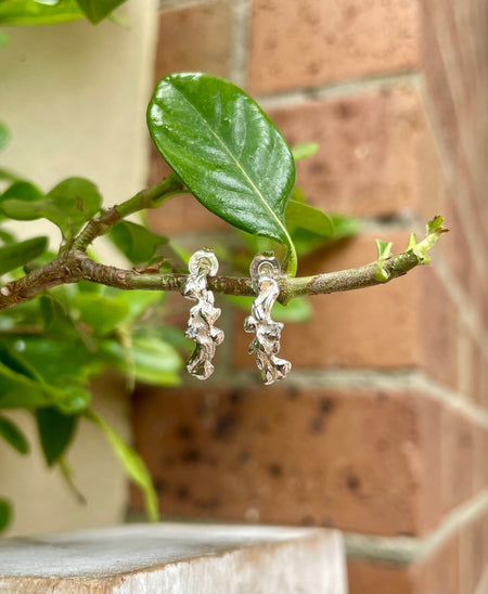 Leaf and Rose Ring - Sterling Silver Hoop Earrings Set with Tiny Blue Topaz Stones - Kathy Sayce Jewellery