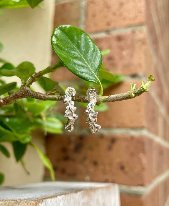 Leaf and Rose Ring - Sterling Silver Hoop Earrings Set with Tiny Blue Topaz Stones - Kathy Sayce Jewellery