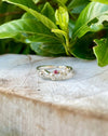 Leaf and Rose Ring - Sterling Silver with Rhodolite Garnet - Size L - Kathy Sayce Jewellery