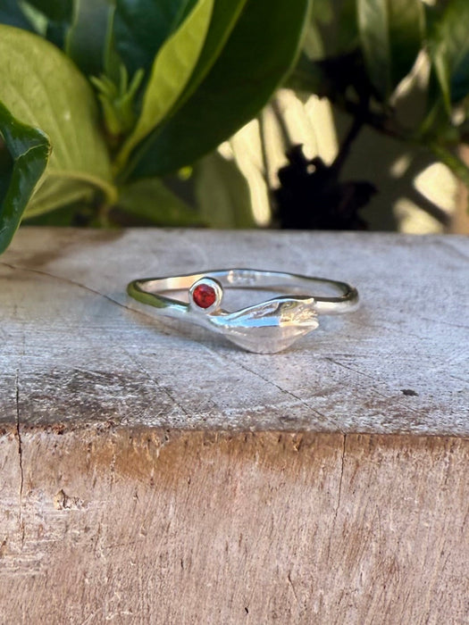 Leaf Ring - Sterling Silver with Red Sapphire - Kathy Sayce Jewellery