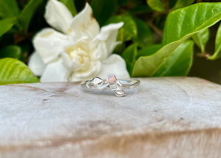 Leaf Ring with Opal - Sterling Silver - Kathy Sayce Jewellery