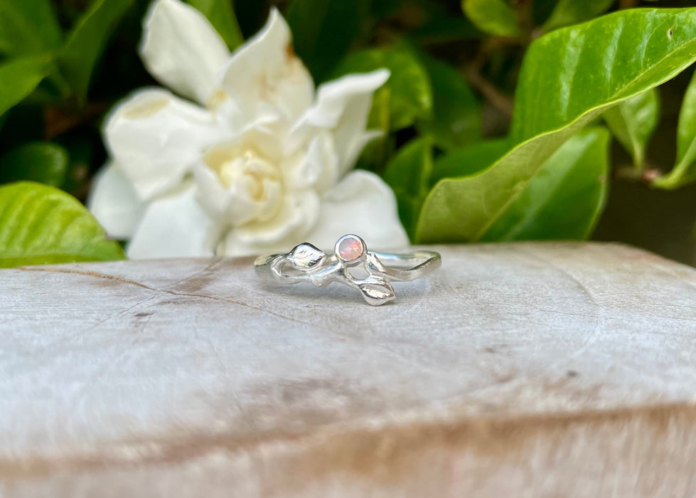 Leaf Ring with Opal - Sterling Silver - Kathy Sayce Jewellery