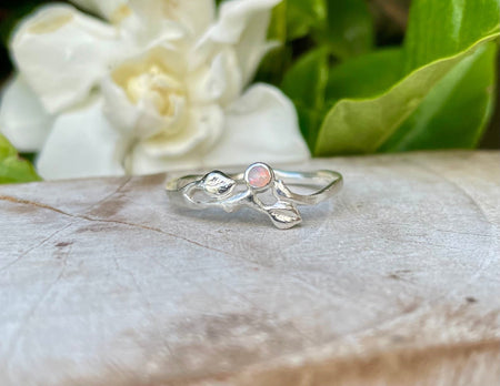 Leaf Ring with Opal - Sterling Silver - Kathy Sayce Jewellery