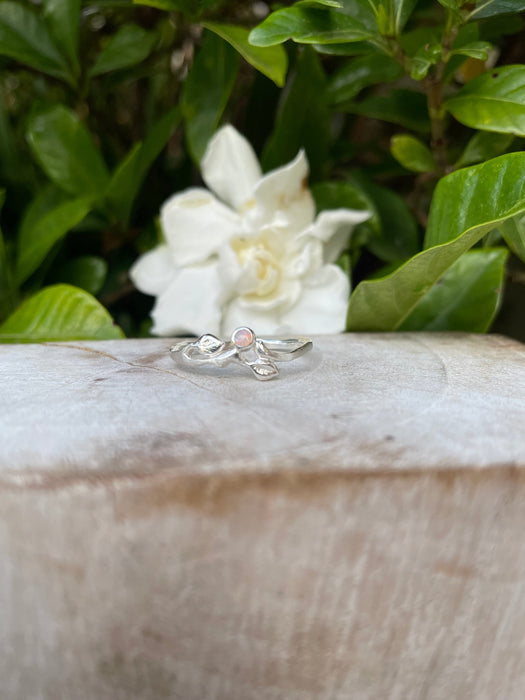 Leaf Ring with Opal - Sterling Silver - Kathy Sayce Jewellery