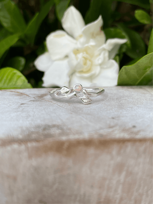 Leaf Ring with Opal - Sterling Silver - Kathy Sayce Jewellery
