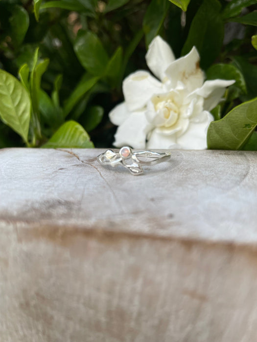 Leaf Ring with Opal - Sterling Silver - Kathy Sayce Jewellery
