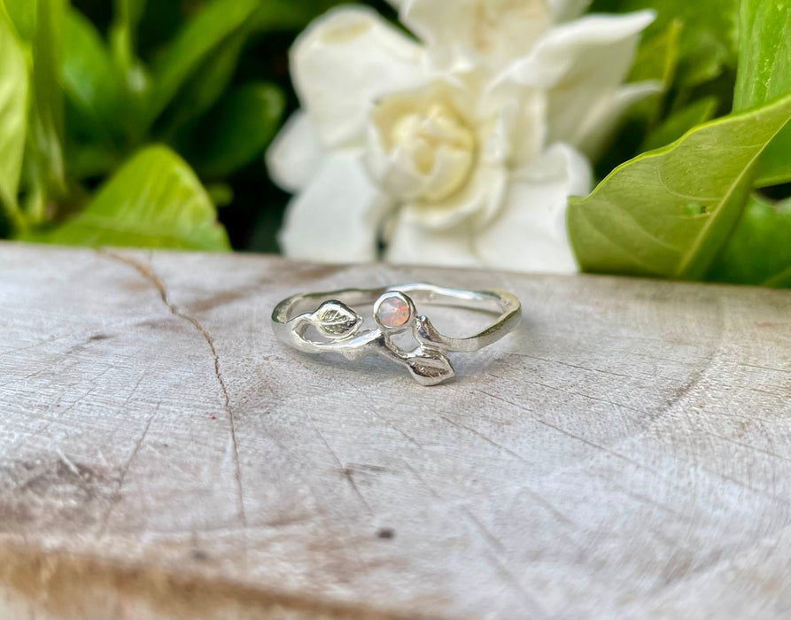 Leaf Ring with Opal - Sterling Silver - Kathy Sayce Jewellery