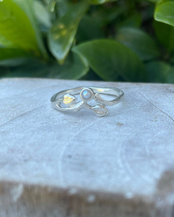 Leaf Ring with Seed Pearl or Opal - Sterling Silver - Made to Order - Kathy Sayce Jewellery