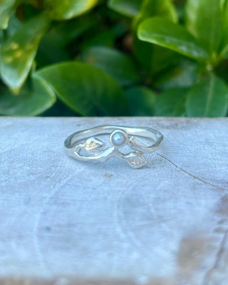Leaf Ring with Seed Pearl or Opal - Sterling Silver - Made to Order - Kathy Sayce Jewellery