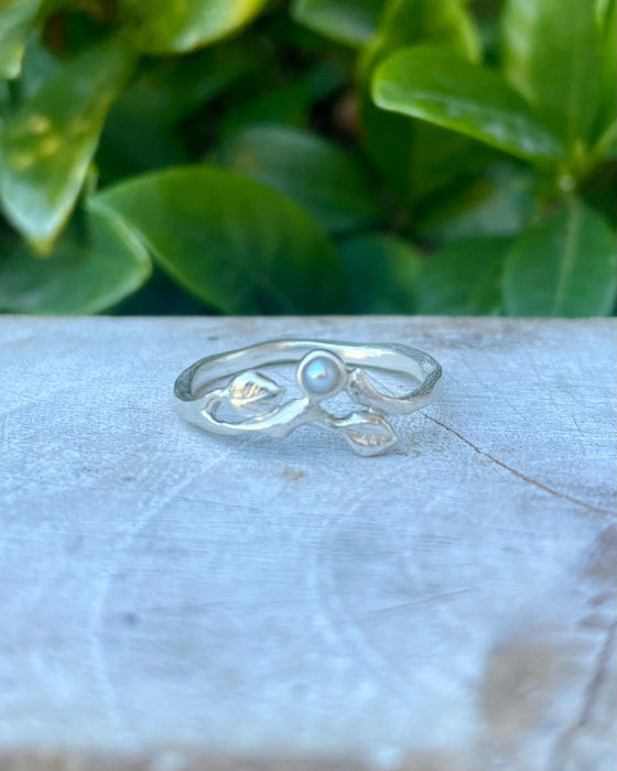 Leaf Ring with Seed Pearl or Opal - Sterling Silver - Made to Order - Kathy Sayce Jewellery