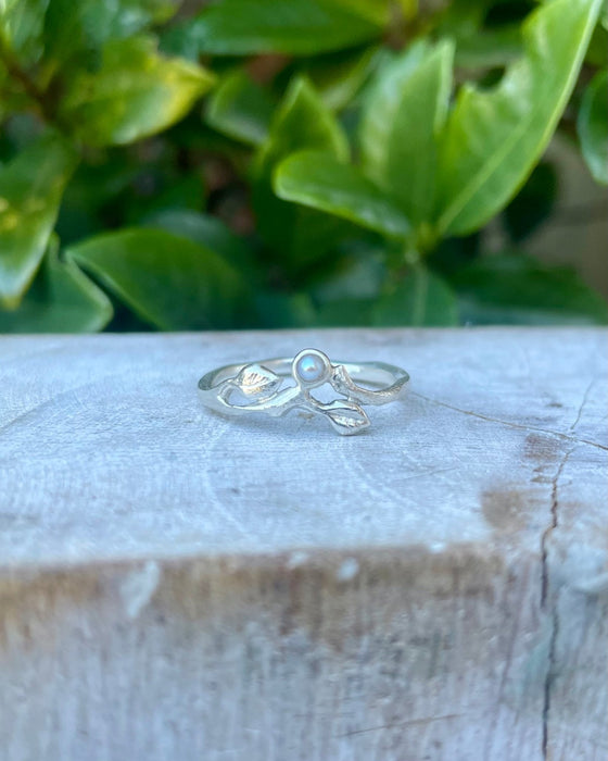 Leaf Ring with Seed Pearl or Opal - Sterling Silver - Made to Order - Kathy Sayce Jewellery