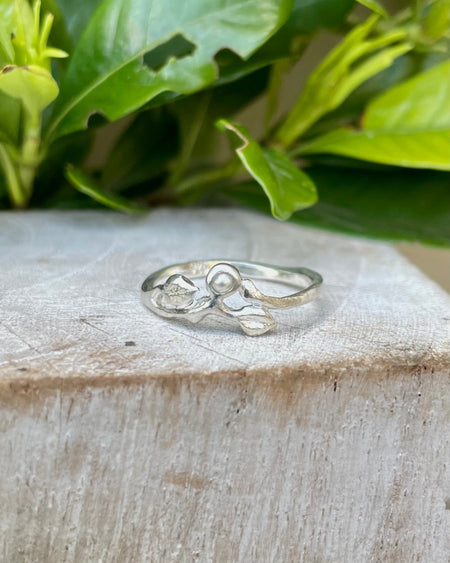Leaf Ring with Seed Pearl - Sterling Silver - Kathy Sayce Jewellery