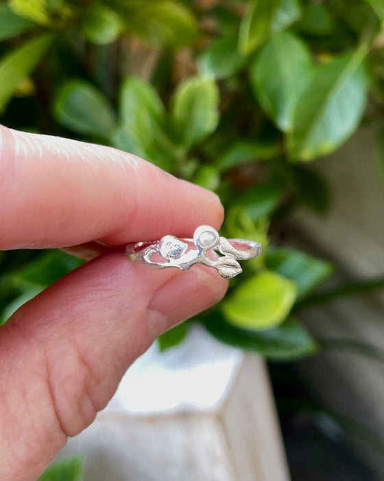 Leaf Ring with Seed Pearl - Sterling Silver - Kathy Sayce Jewellery