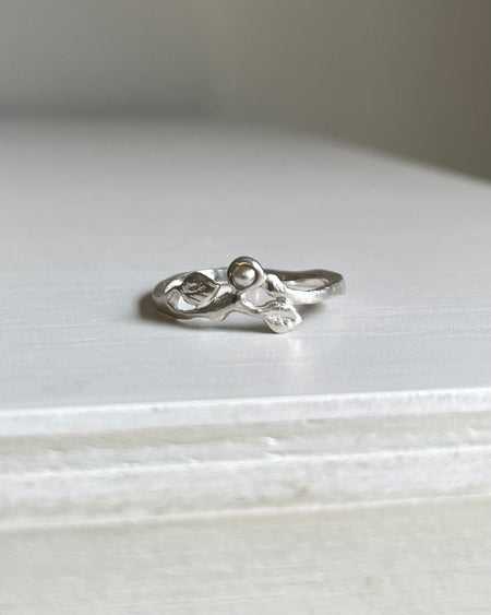 Leaf Ring with Seed Pearl - Sterling Silver - Kathy Sayce Jewellery