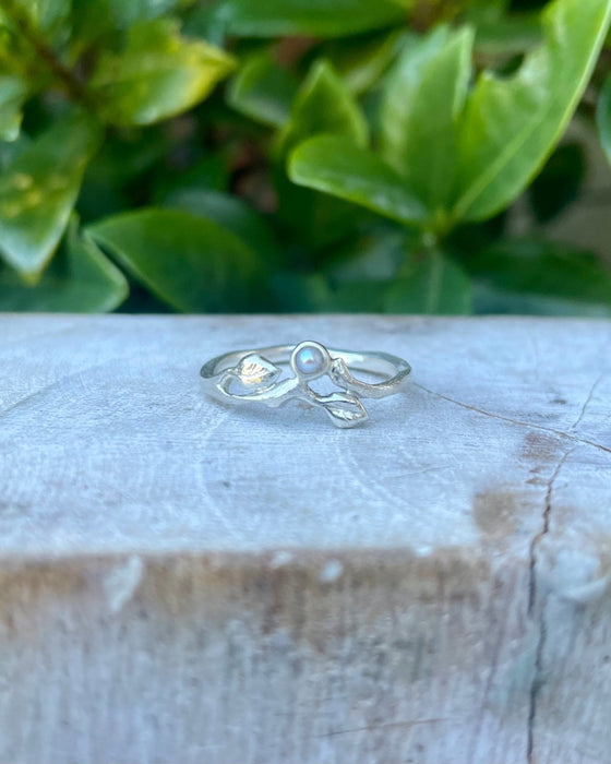 Leaf Ring with Seed Pearl - Sterling Silver - Kathy Sayce Jewellery