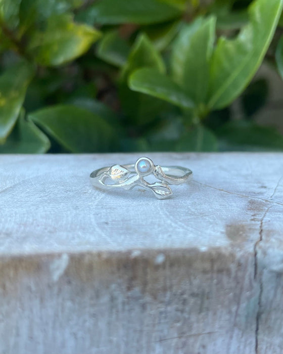 Leaf Ring with Seed Pearl - Sterling Silver - Kathy Sayce Jewellery