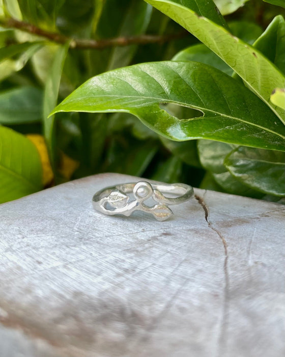 Leaf Ring with Seed Pearl - Sterling Silver - Kathy Sayce Jewellery