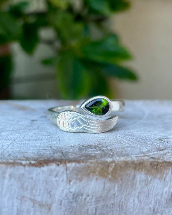 Made to Order Angel Wing Ring in Sterling Silver – Custom Gemstone Ring – Handmade Open Band Ring - Kathy Sayce Jewellery