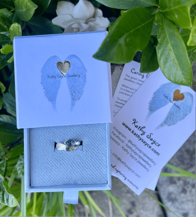Made to Order Angel Wing Ring in Sterling Silver – Custom Gemstone Ring – Handmade Open Band Ring - Kathy Sayce Jewellery
