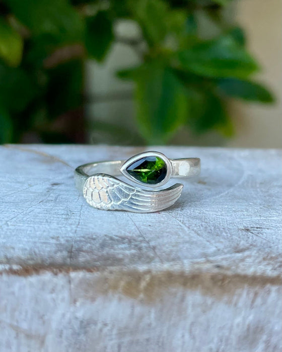 Made to Order Angel Wing Ring in Sterling Silver – Custom Gemstone Ring – Handmade Open Band Ring - Kathy Sayce Jewellery
