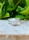 Made to Order Freshwater Pearl Ring – Wide Hammered Sterling Silver Band - Kathy Sayce Jewellery