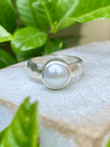 Made to Order Freshwater Pearl Ring – Wide Hammered Sterling Silver Band - Kathy Sayce Jewellery