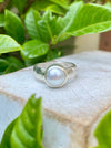 Made to Order Freshwater Pearl Ring – Wide Hammered Sterling Silver Band - Kathy Sayce Jewellery