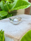 Made to Order Freshwater Pearl Ring – Wide Hammered Sterling Silver Band - Kathy Sayce Jewellery
