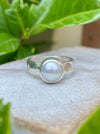 Made to Order Freshwater Pearl Ring – Wide Hammered Sterling Silver Band - Kathy Sayce Jewellery