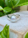 Made to Order Freshwater Pearl Ring – Wide Hammered Sterling Silver Band - Kathy Sayce Jewellery