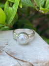 Made to Order Freshwater Pearl Ring – Wide Hammered Sterling Silver Band - Kathy Sayce Jewellery