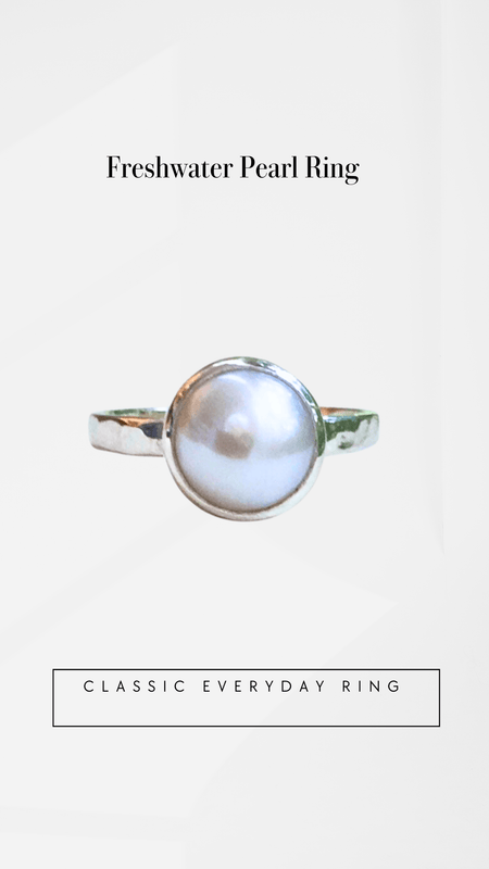Made to Order Freshwater Pearl Ring with Hammered Band - Kathy Sayce Jewellery