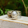 Made to Order Freshwater Pearl Ring with Hammered Band - Kathy Sayce Jewellery
