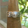 Made to Order Freshwater Pearl Ring with Hammered Band - Kathy Sayce Jewellery