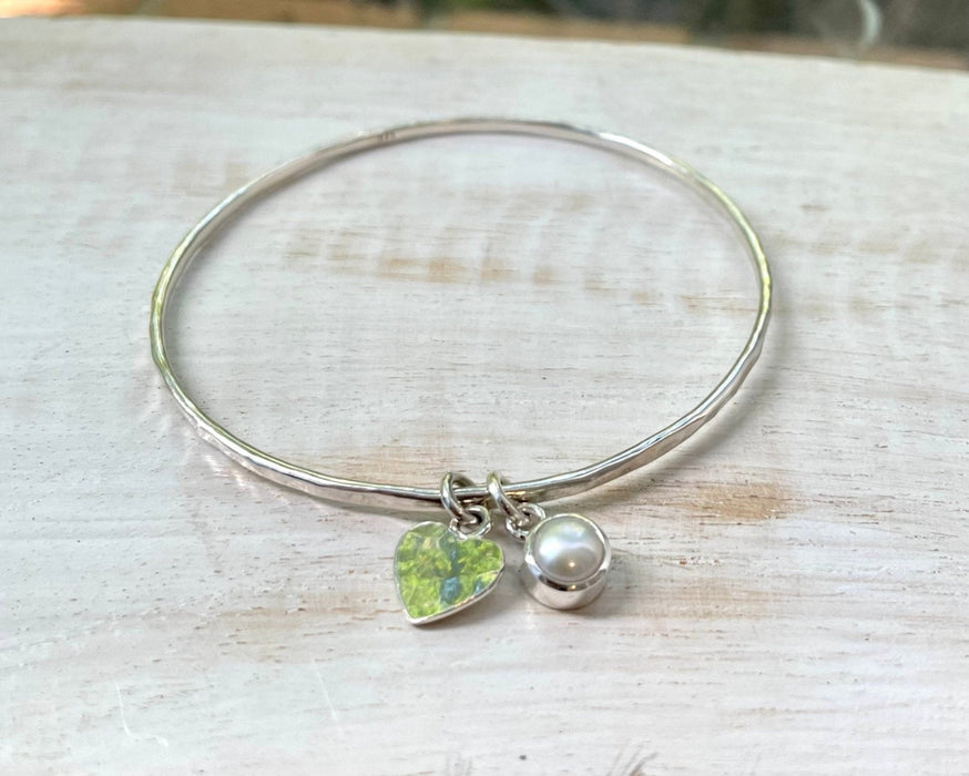 Made to Order Gemstone Heart Charm Bangle - Choice of Gemstone - Sterling Silver Jewellery - Kathy Sayce Jewellery