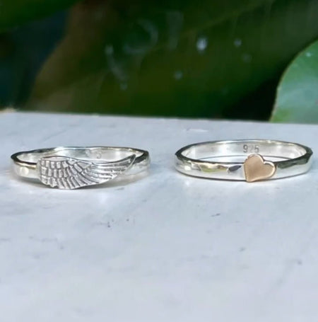 Made to Order - ‘Hearts and Angels’ Moonstone Stacking Ring | Sterling Silver Band - Kathy Sayce Jewellery
