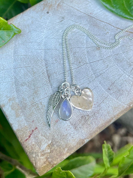 Made to Order - ‘Hearts and Angels’ Necklace - Choice of Gemstone - Silver Heart & Gemstone Cluster Pendant - Kathy Sayce Jewellery