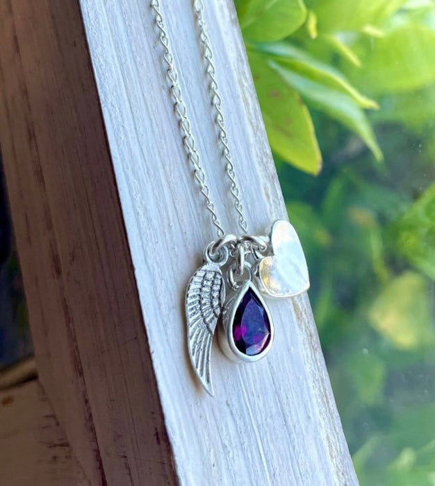 Made to Order - ‘Hearts and Angels’ Necklace - Choice of Gemstone - Silver Heart & Gemstone Cluster Pendant - Kathy Sayce Jewellery