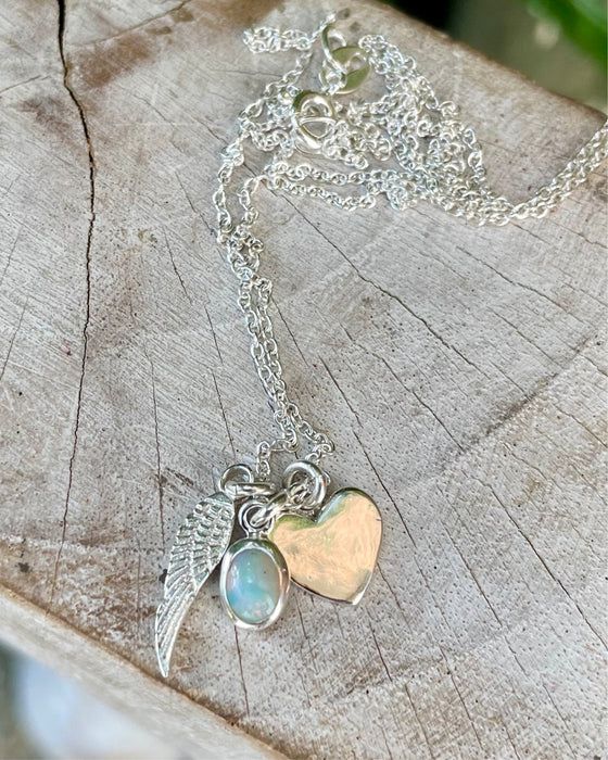Made to Order - ‘Hearts and Angels’ Necklace - Choice of Gemstone - Silver Heart & Gemstone Cluster Pendant - Kathy Sayce Jewellery