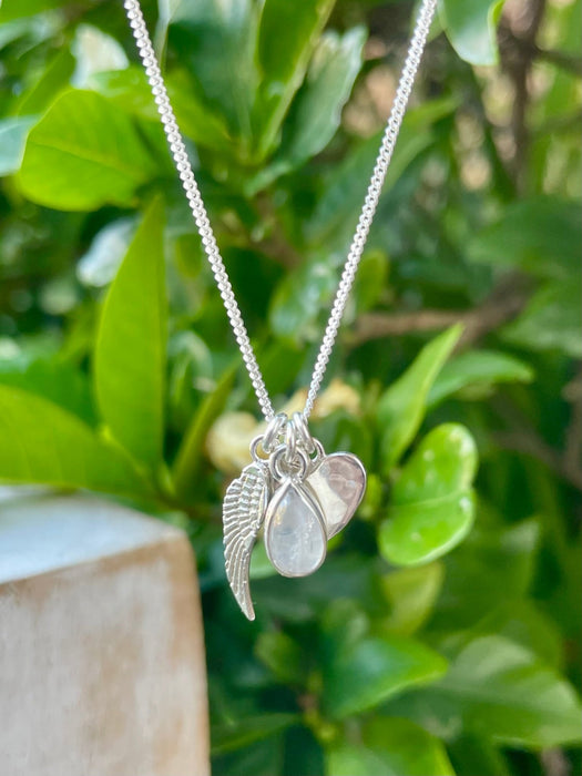 Made to Order - ‘Hearts and Angels’ Necklace - Choice of Gemstone - Silver Heart & Gemstone Cluster Pendant - Kathy Sayce Jewellery