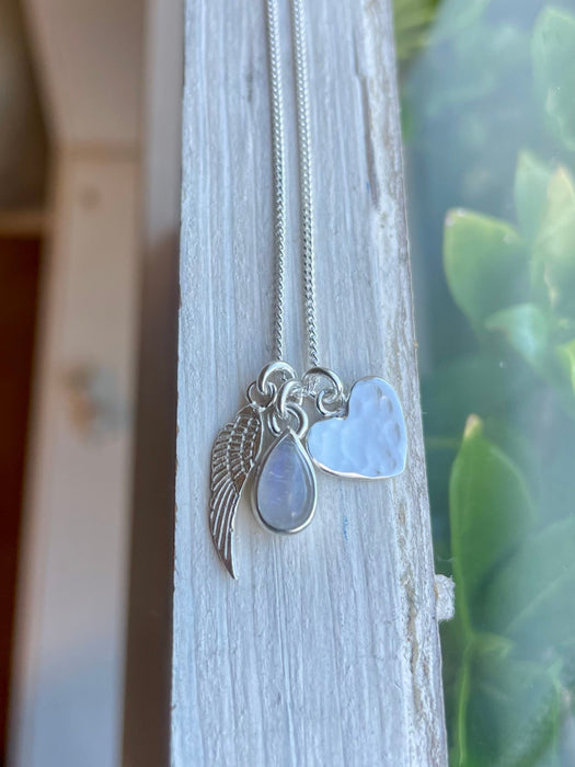 Made to Order - ‘Hearts and Angels’ Necklace - Choice of Gemstone - Silver Heart & Gemstone Cluster Pendant - Kathy Sayce Jewellery