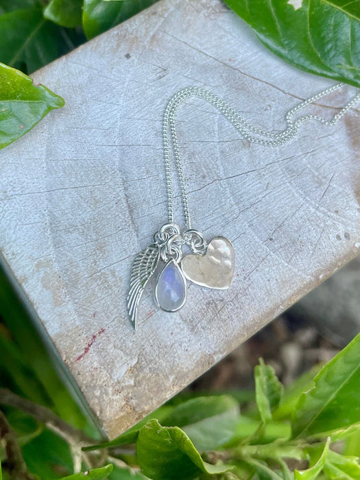 Made to Order - ‘Hearts and Angels’ Necklace - Choice of Gemstone - Silver Heart & Gemstone Cluster Pendant - Kathy Sayce Jewellery