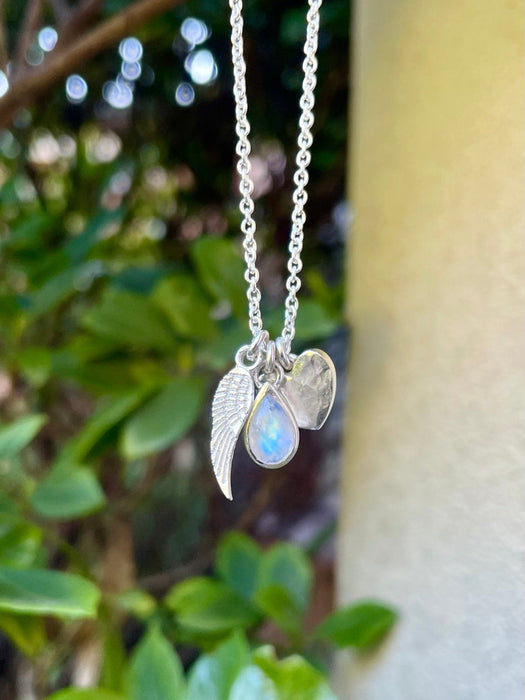 Made to Order - ‘Hearts and Angels’ Necklace - Choice of Gemstone - Silver Heart & Gemstone Cluster Pendant - Kathy Sayce Jewellery
