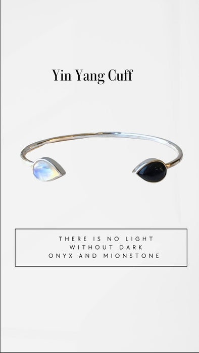 Made to Order Yin and Yang Cuff – Black Onyx and Moonstone in Sterling Silver - Kathy Sayce Jewellery