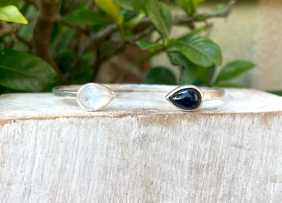 Made to Order Yin and Yang Cuff – Black Onyx and Moonstone in Sterling Silver - Kathy Sayce Jewellery