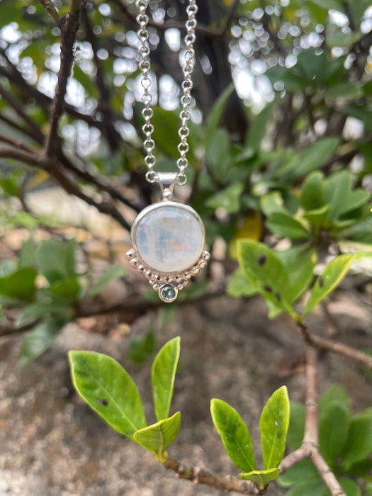Moonstone and Blue Topaz Pendant - 45cm Sterling Silver Rolo Chain - Kathy Sayce Jewellery