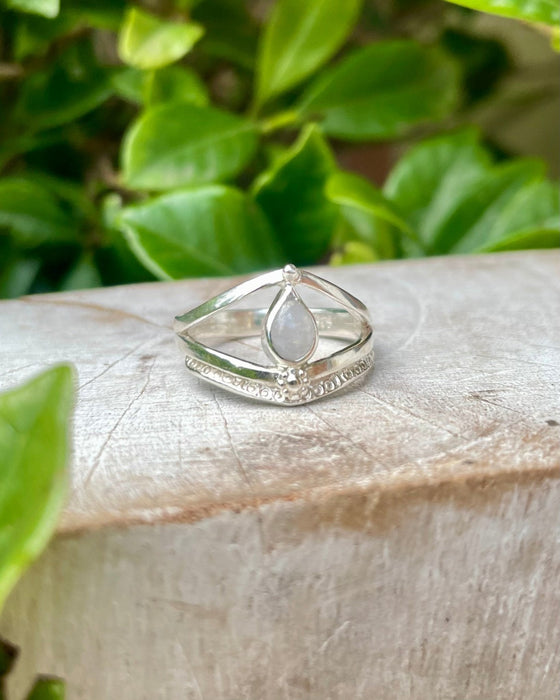 Moonstone Split Band Ring – Handcrafted Sterling Silver Gemstone Ring - Kathy Sayce Jewellery