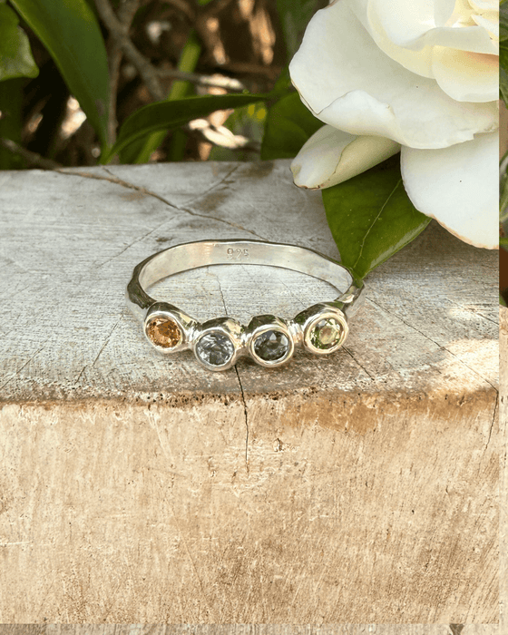 Multi-Stone Sterling Silver Ring with Citrine, Iolite, Tourmaline & Peridot - Kathy Sayce Jewellery